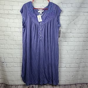 NWT Eileen West Purple Short Nightgown Sweetheart Lace Neck Knee Length Large